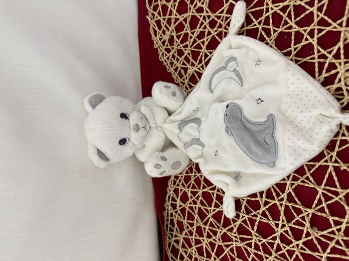 Doudou Peluche Ours Blanc Gris Mouchoir Ours Lune Etoiles Simba Toys - photo numéro 6