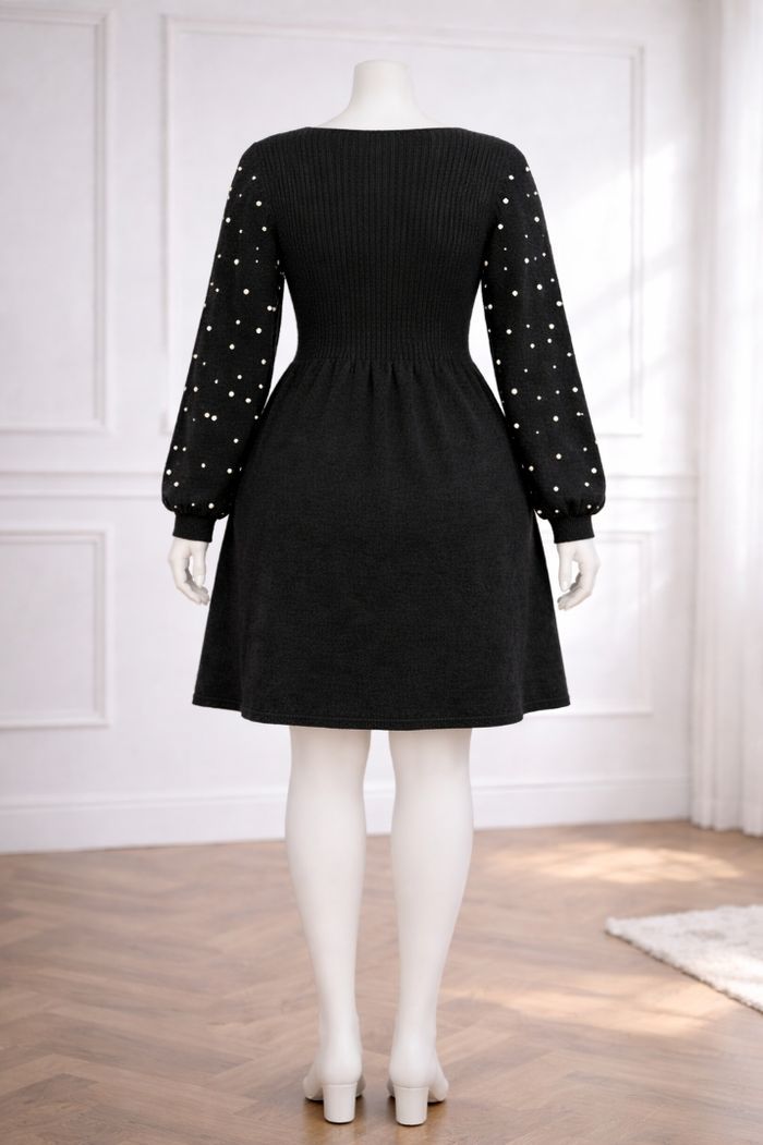 Robe pull en tricot chic noire aux manches perlées Femme taille 52 marque Asos 💍 - photo numéro 6