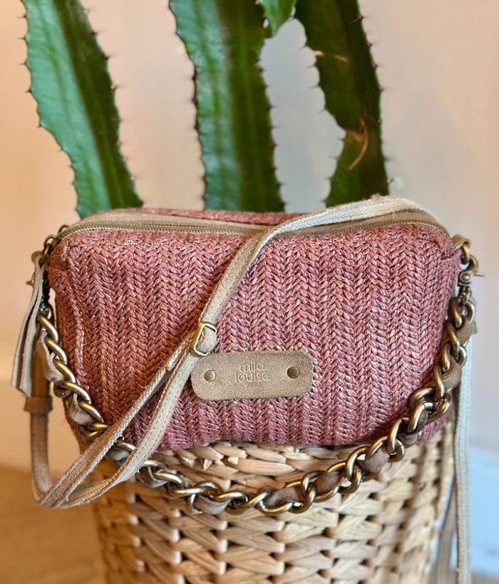 Sac Mila Louise en cuir rose poudré modèle “Mama” avec double anse modulable - photo numéro 2