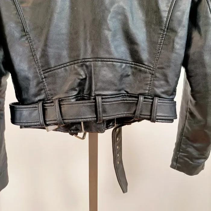 Perfecto noir Zara à zips et ceinture taille S en similicuir style biker A1404 - photo numéro 6