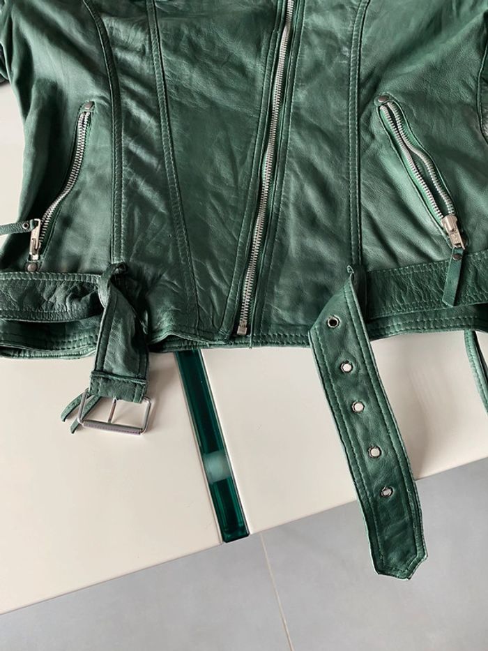 Blouson cuir souple vert bouteille convient 38/40 voir mensurations - photo numéro 14