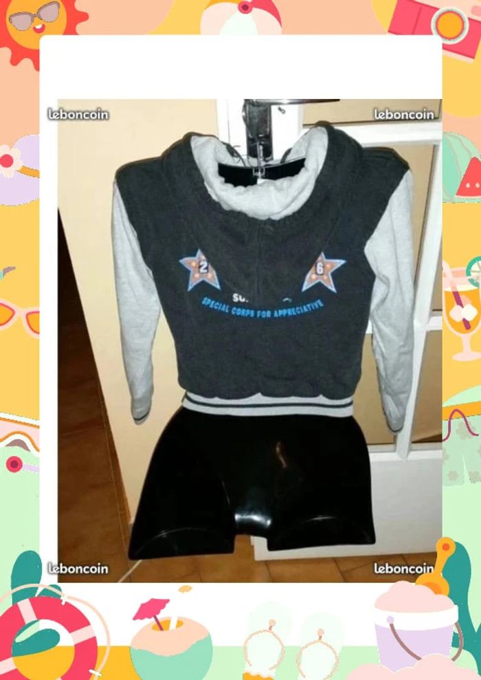 Blouson à capuche "teddy" 10 ans gris clair et gris foncé - photo numéro 2