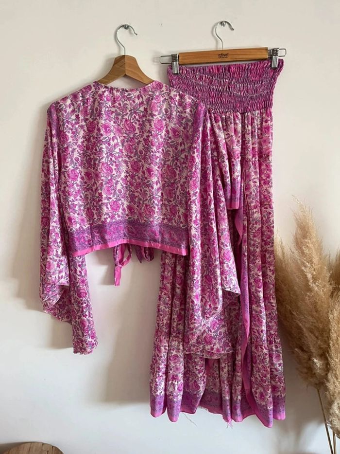 Ensemble fleuri rose en soie - photo numéro 9