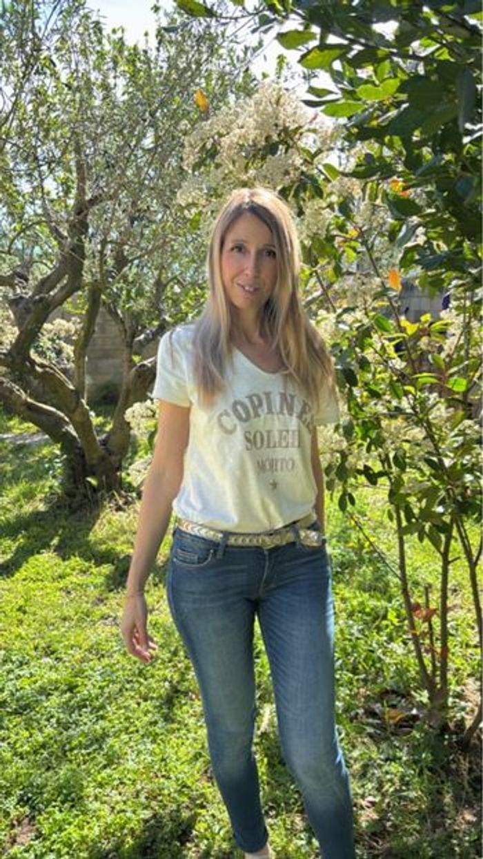 Tee-shirt  crème et  et doré Copines soleil Mojito taille unique - photo numéro 4