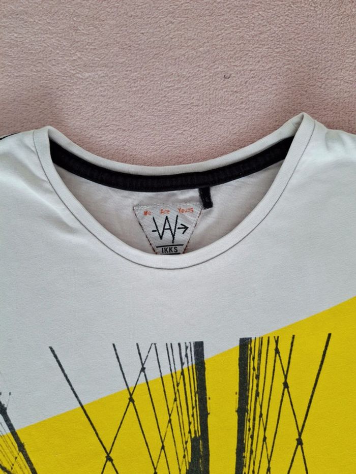 T-shirt manches courtes IKKS 12 ans blanc motif noir et jaunne - photo numéro 3