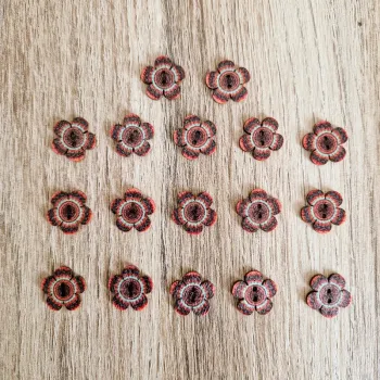 Lot de 17 boutons fleurs en bois