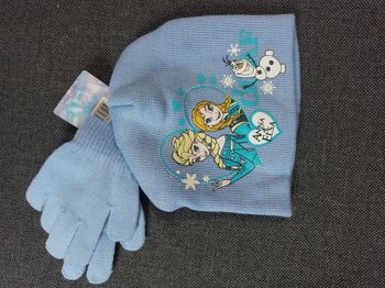beau ensemble bonnet gants la reine des neiges bleu 54