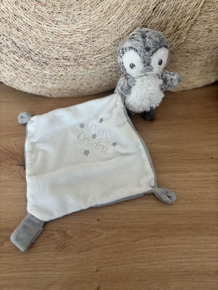 Doudou pingouin mouchoir mon doudou gris blanc tex - photo numéro 2