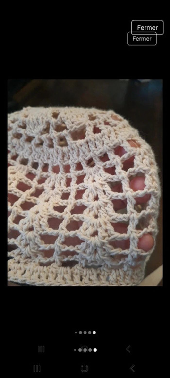 Joli Chapeau beige tricoté en coton/lin fait main - photo numéro 19