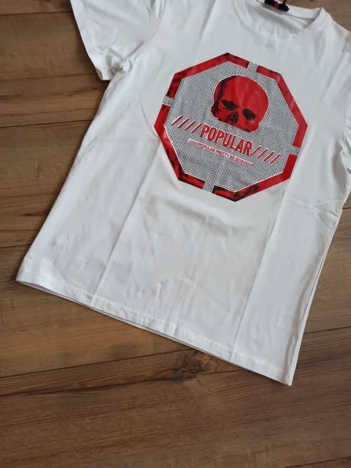 Tee shirt blanc tête de mort homme strass L - photo numéro 3