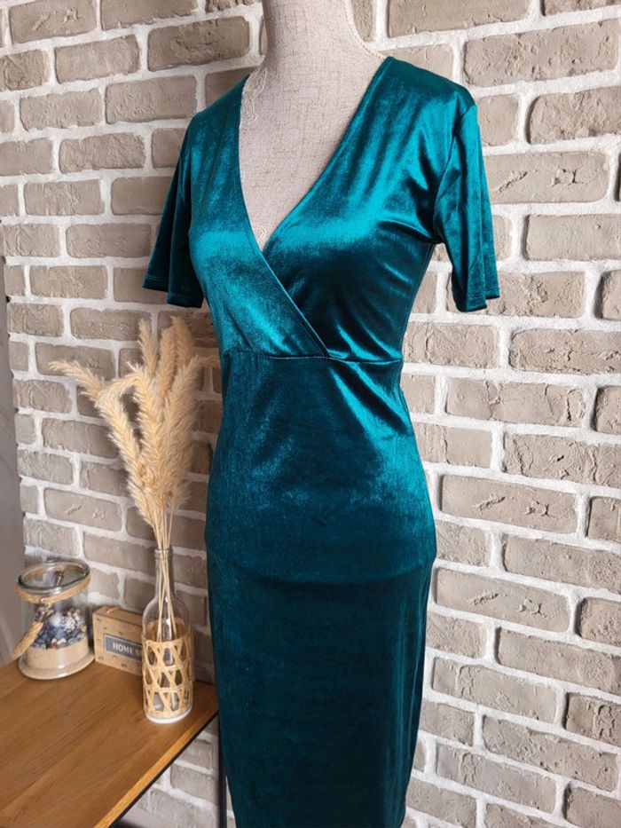 Robe en velours vert émeraude Zara - photo numéro 7