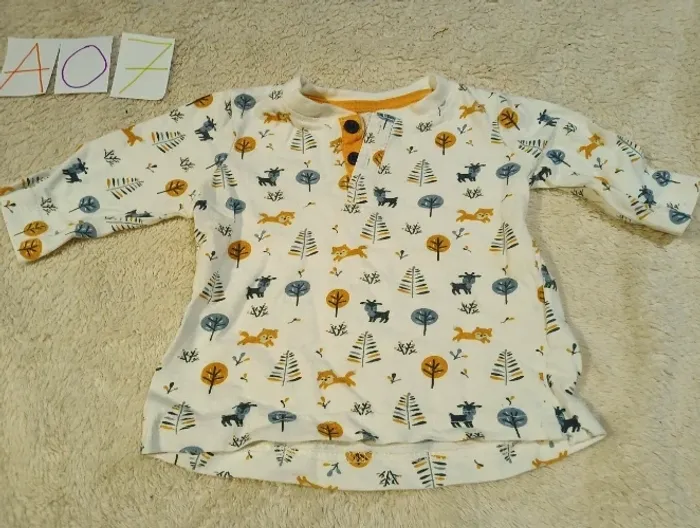 T-shirt manches longues bébé blanc motifs forêt