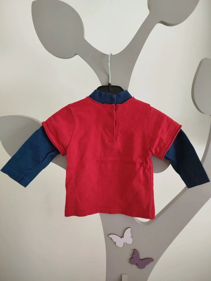 Tee-shirt manches longues rouge et bleu marine TAO taille 6 mois - photo numéro 2