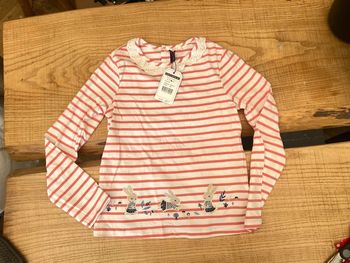 T-shirt sergent major taille 9 ans neuf avec étiquette col Claudine marinière lapins rose blanc