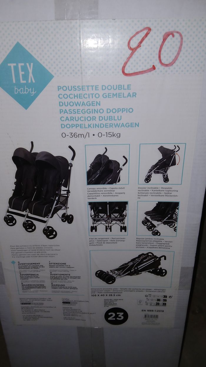 poussette double dans son carton neuf tex baby 0/36 mois - photo numéro 3