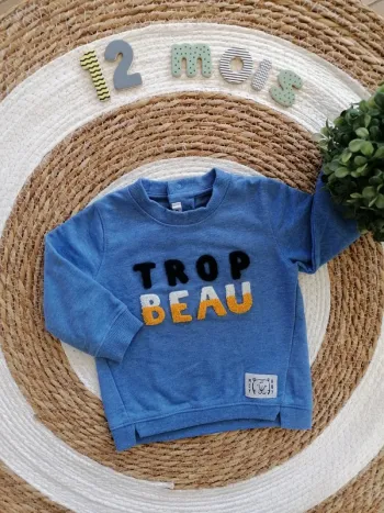 Sweat bleu "Trop beau" - Gémo - 12 mois