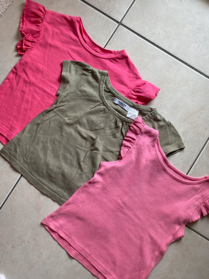 Lot de 3 t-shirt fille Zara 86 / 92 cm rose kaki