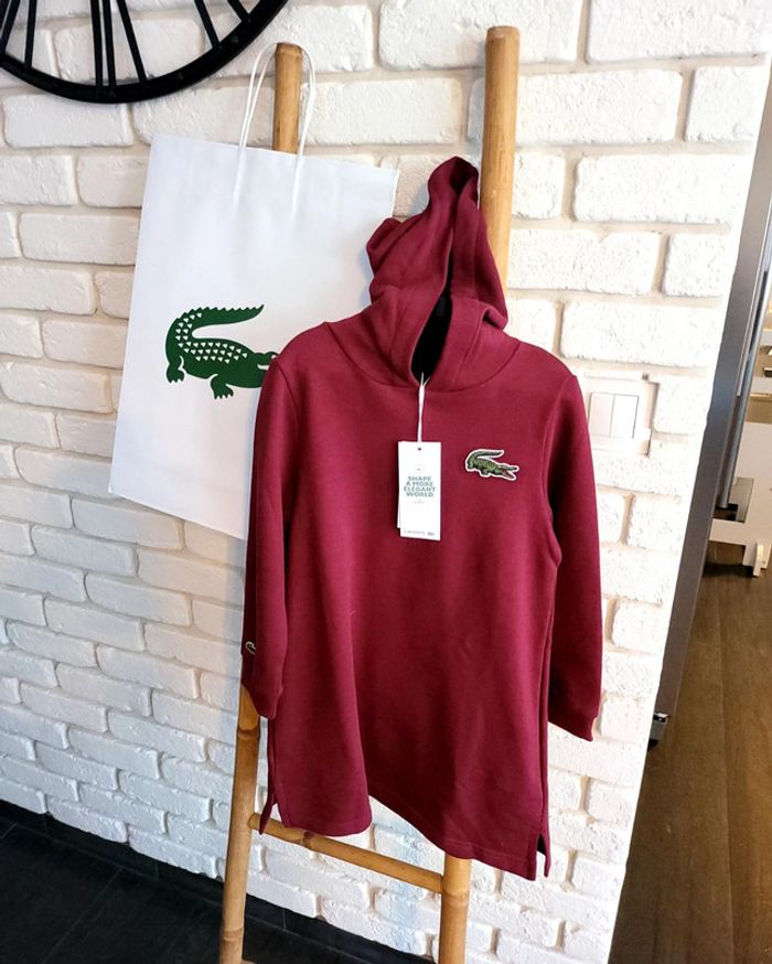 Robe ou sweat long a capuche lacoste neuve taille 6 ans bordeaux/framboise - photo numéro 11