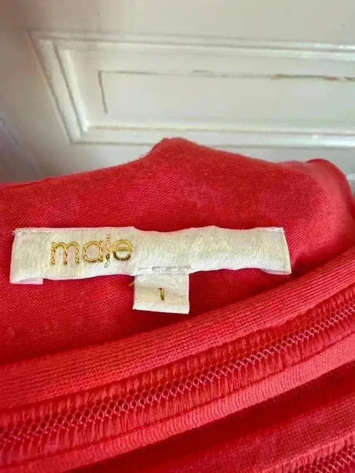 Sublime robe Maje rouge corail, taille 1 (36) - Parfait état - photo numéro 3
