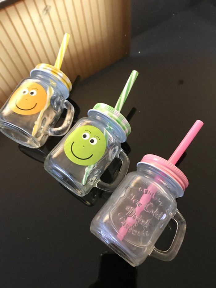 Lot 3 verres enfants avec anse et pailles - photo numéro 2