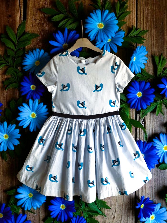 JACADI - ROBE FILLE TYPE PATINEUSE, MOTIF TOURTERELLES & ENCOLURE VAGUES 8A - photo numéro 3