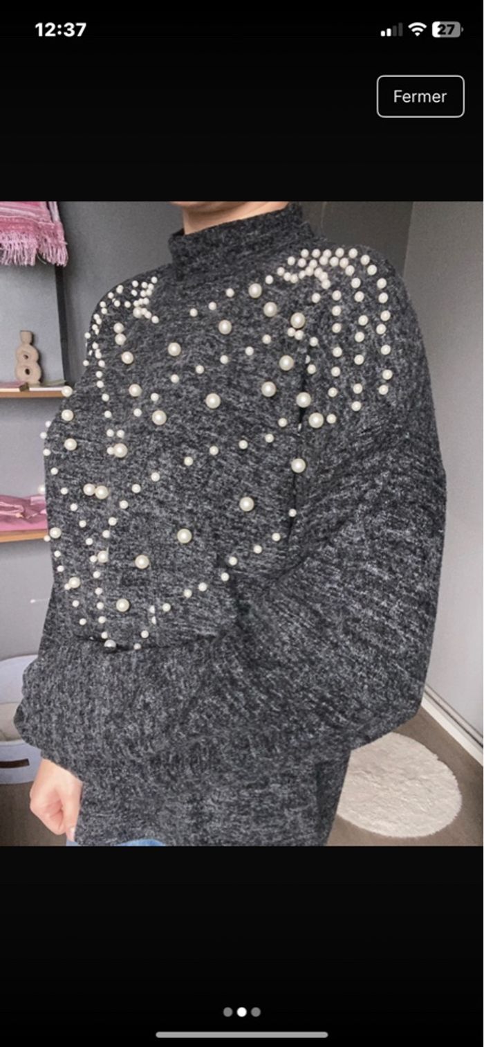 Pull gris à perle stradivarius taille m - photo numéro 2