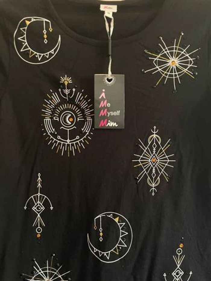 T-shirt noir effet étoiles ethniques taille M mim - photo numéro 3