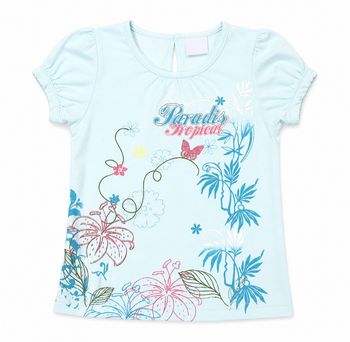 Tee shirt fille motif tropical