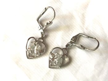 Boucles Oreilles Pendantes Petit Cœur Pierres Gouttes Strass Amour Bijoux Argentés Fantaisies Femmes