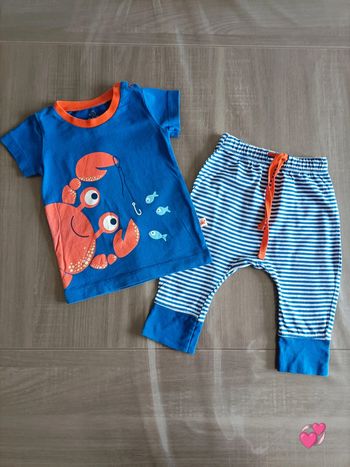 Ensemble été T Shirt 🦀/ pantalon rayé léger Baby go 68 cl