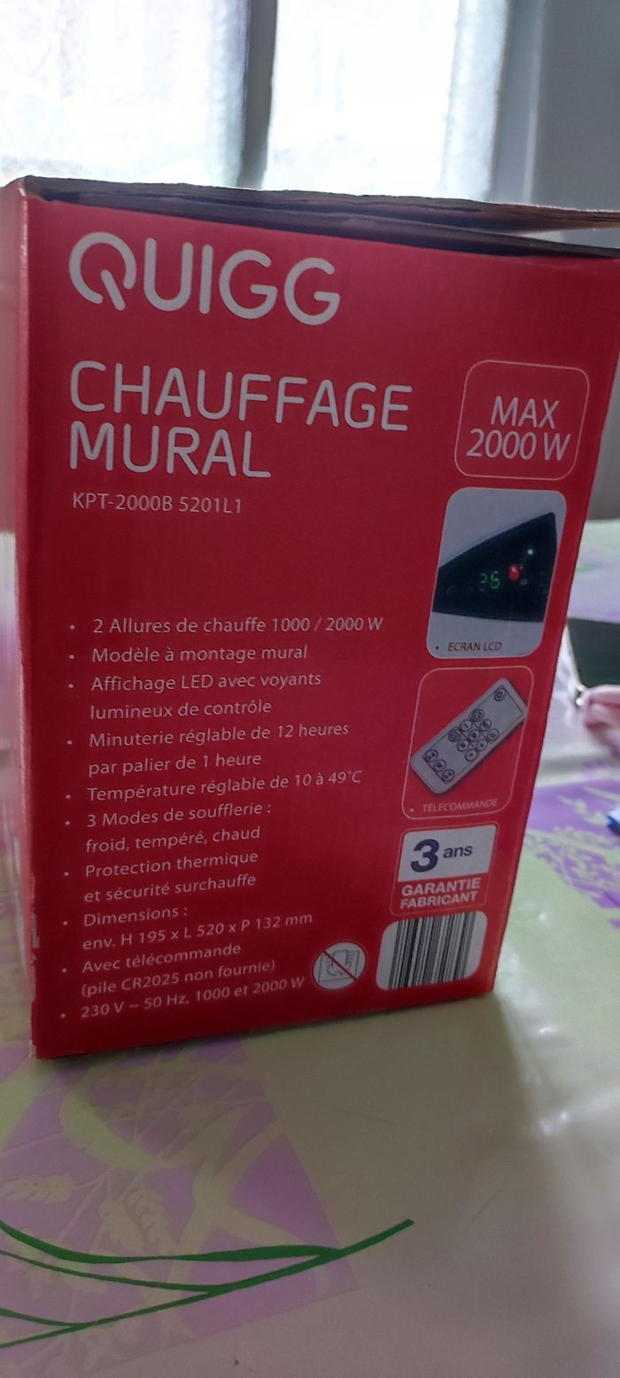 ❄️ Chauffage Mural QUIGG 2000W - NEUF Jamais Servi ! 🔥 - photo numéro 8
