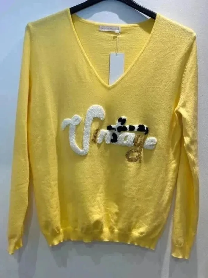 Joli pull femme jaune inscription vintage