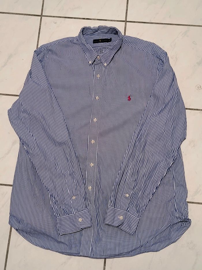 Chemise Ralph Lauren rayée bleu/blanc logo rouge brodé – Taille XXL (équivaut à un XL/Large ample) - photo numéro 3