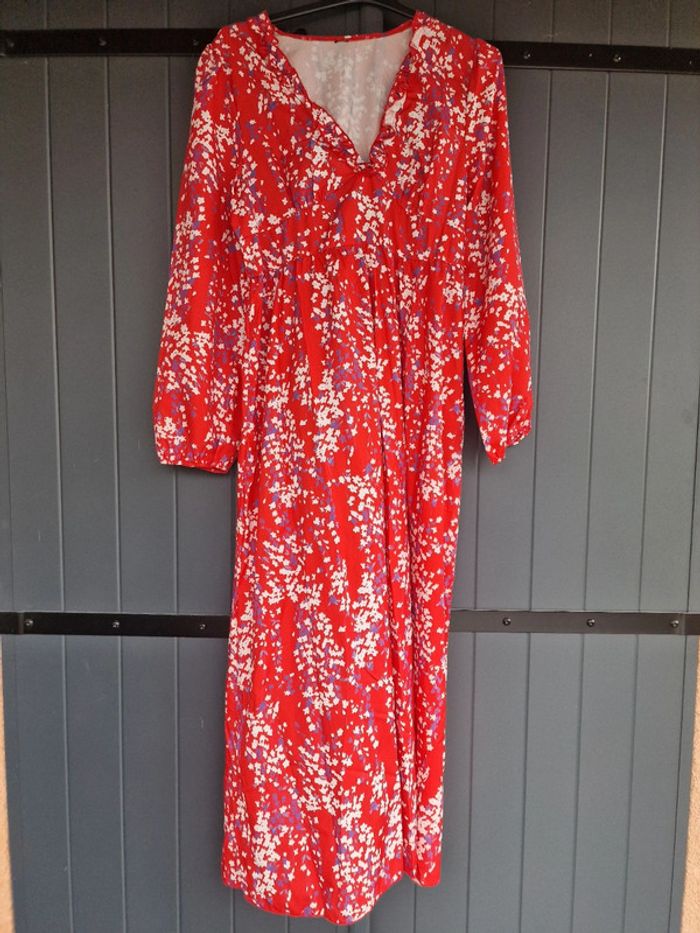 Robe longue rouge imprimé fleuri - photo numéro 2