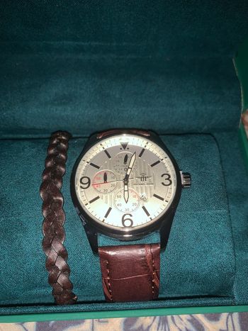 coffret montre homme Michael John – cuir marron + bracelet tressé