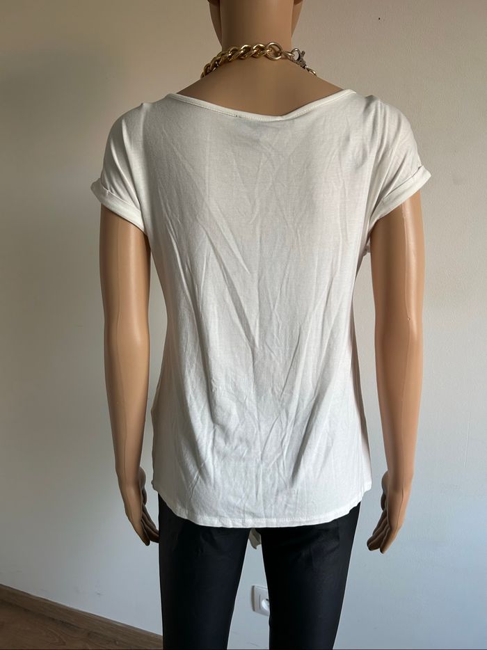 Teeshirt blanc écru neuf avec strass Morgan taille XS (valeur 35€) - photo numéro 5