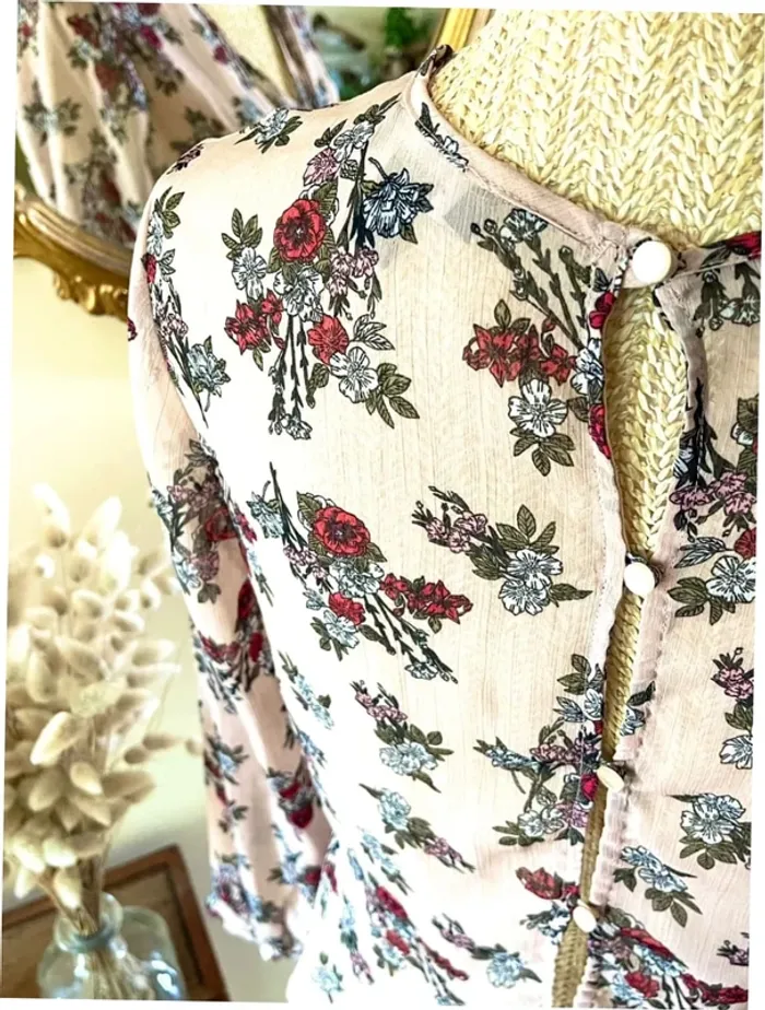 Sublime blouse chemise fluide chic fluide Haut Transparent Floral - photo numéro 14