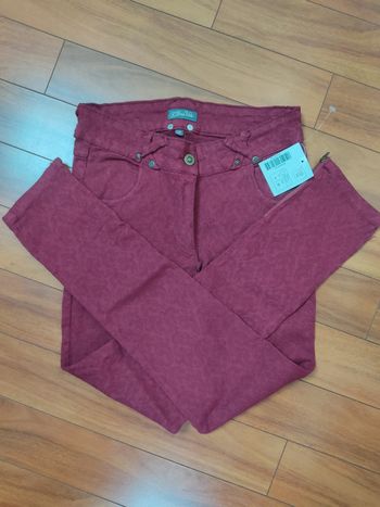 Pantalon bordeaux femme broderie florale 38 M Neuf
