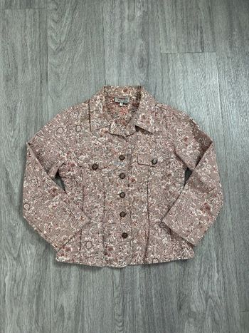 Veste en jean denim à fleurs rose et blanche Camaïeu Vintage T1 36 S