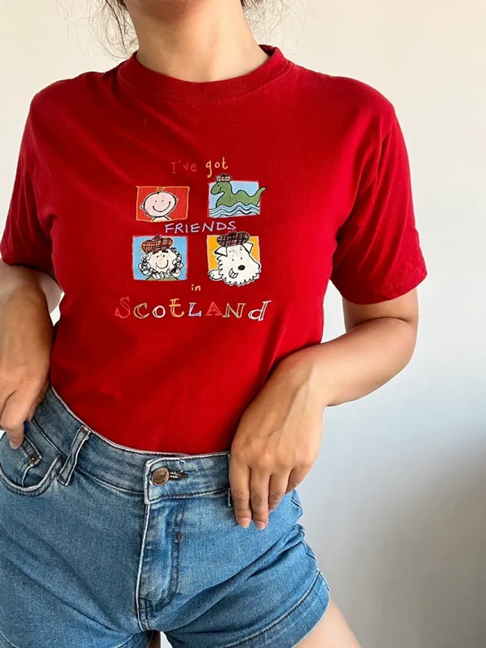 T-shirt rouge vintage souvenir écosse taille S - photo numéro 5