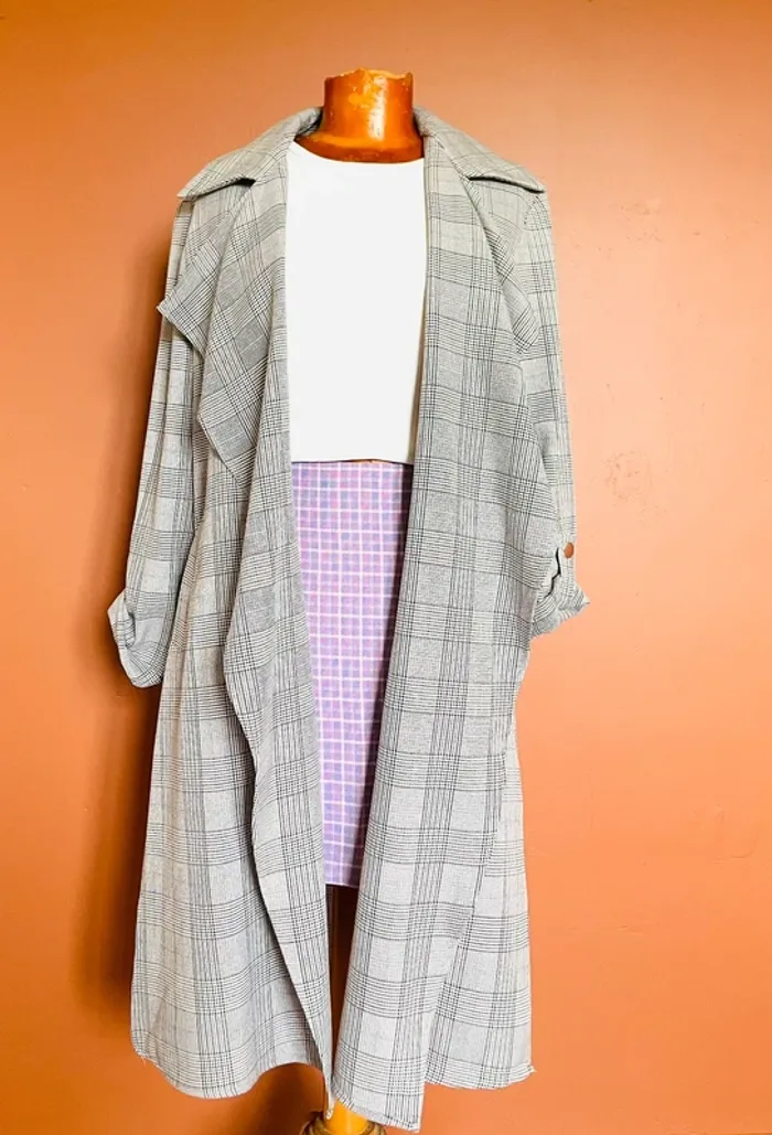 Trench rayé gris et lilas