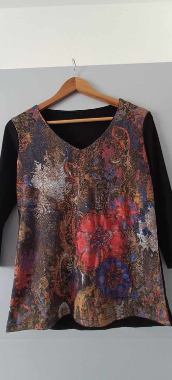 T-shirt imprimé bi-matière manches 3/4 Taille 1