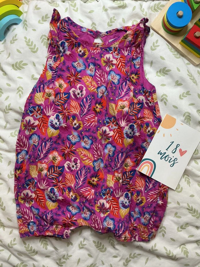 barboteuse violet motifs fleurs colorés pressions entre les jambes du pareil au même 18 mois - photo numéro 2