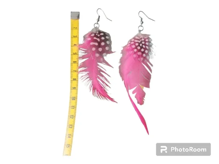 Boucles d'oreilles plume rose - photo numéro 2