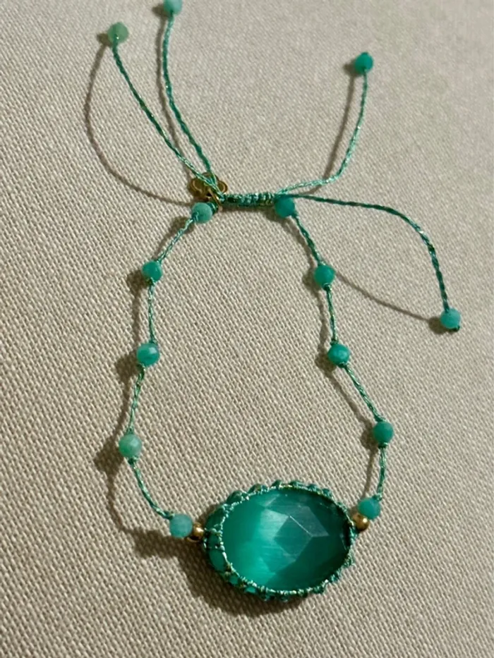 Bracelet fils tissés perles jade vert et pierre d’eau réglable habaha Paris - photo numéro 7