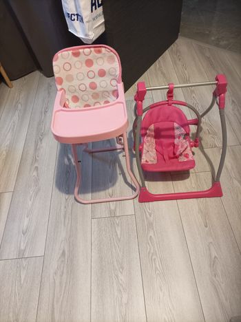 Ensemble chaise haute et balancelle pour poupée