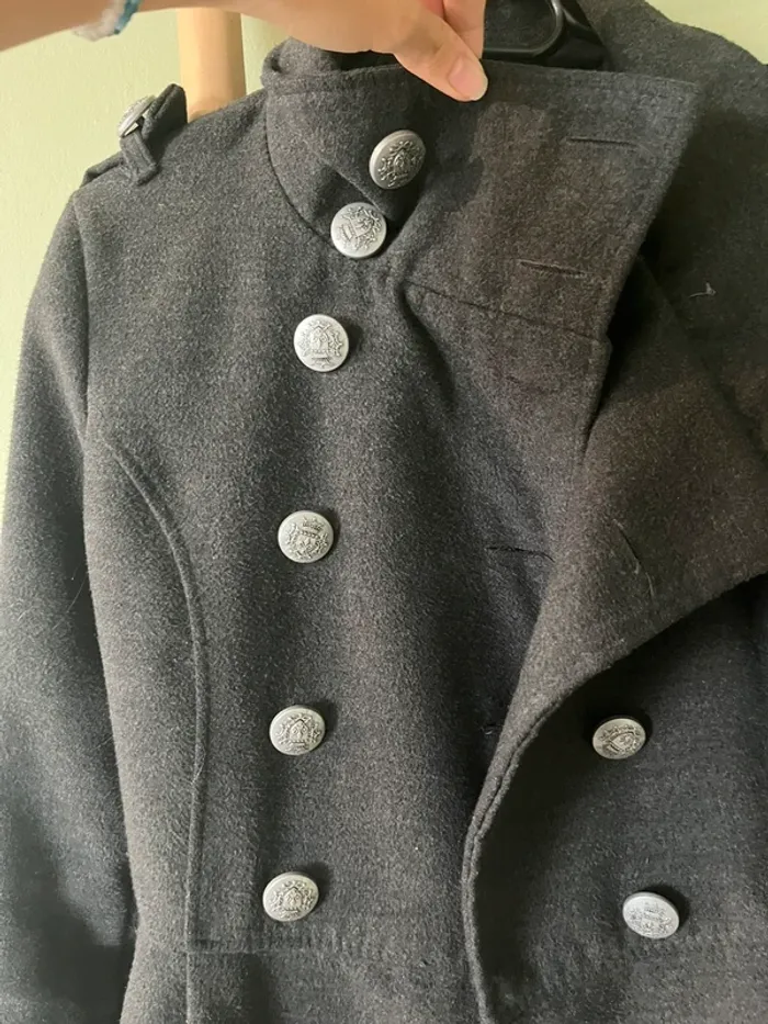 Manteau femme gris en laine – style officier, taille S - photo numéro 6
