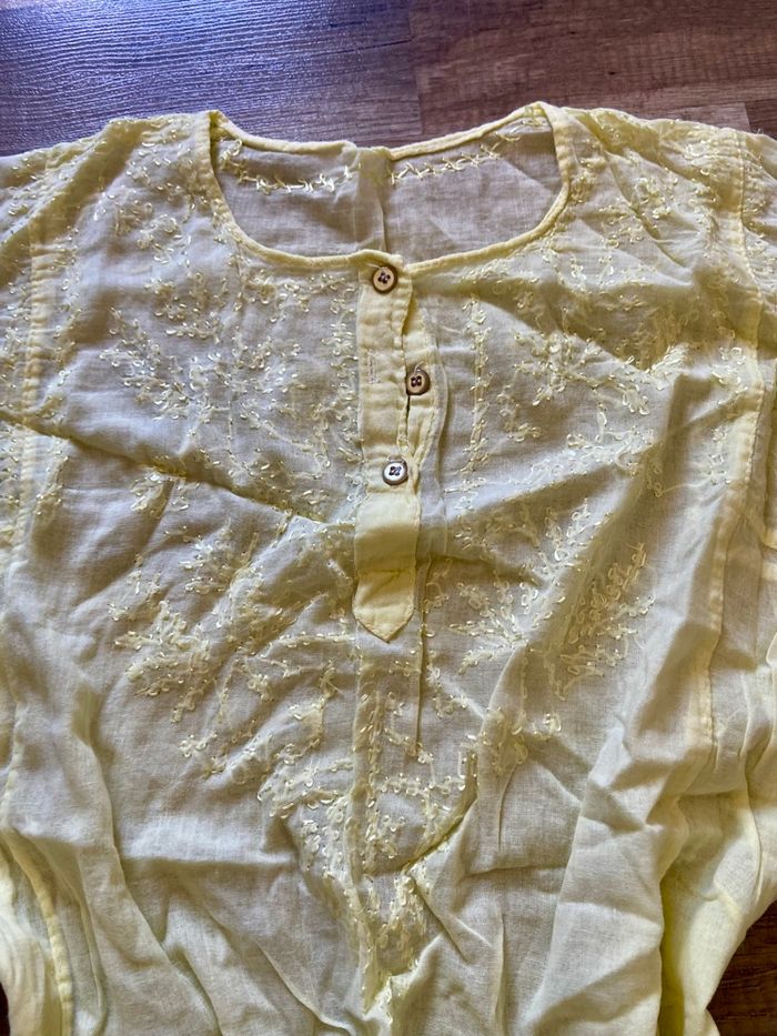 Chemisier blouse léger transparent jaune avec broderie s - photo numéro 3