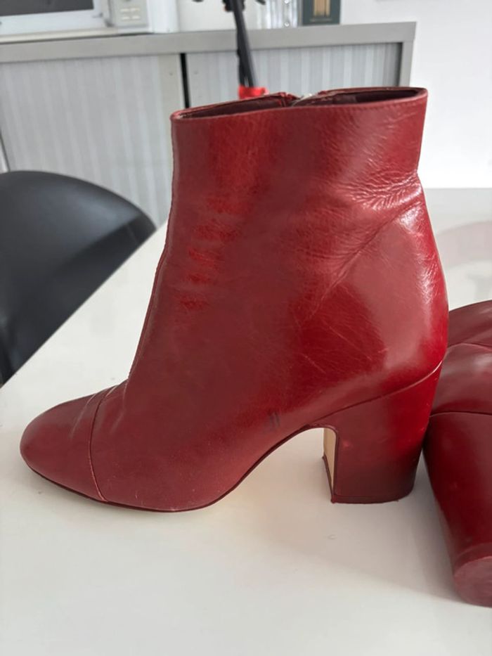 Bottine en cuir rouge Zara à talons carré taille 38 - photo numéro 9