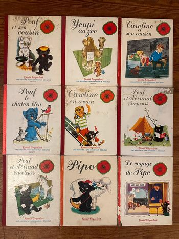 Pierre Probst - Caroline - Lot de 9 livres anciens Gentil Coquelicot cartonnés reliure rouge